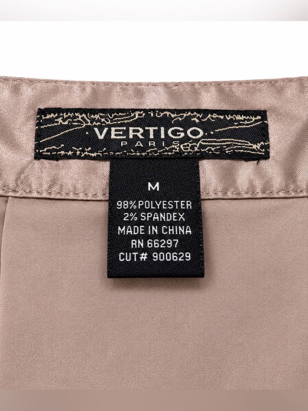 Vertigo Paris Taupe Satin Square Neck Ruffle Hem Dress Size M - Picture 5 of 5